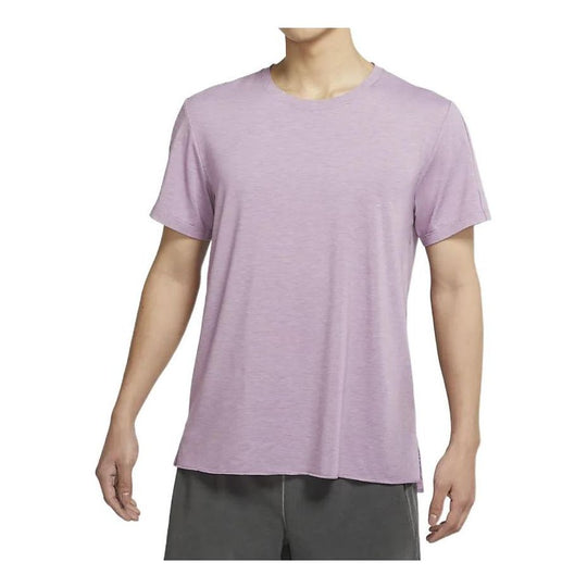 Men's Nike Yoga Dri-FIT Moisture Conduction Quick Dry Solid Color Round Neck Short Sleeve Pink Purple T-Shirt DM7826-530
