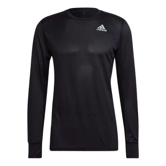 Men's adidas Solid Color Logo Printing Reflective Slim Fit Long Sleeves Black T-Shirt H58590