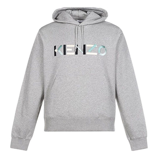 Men's KENZO FW20 Alphabet Logo Embroidered Cotton Hooded Long Sleeves Pearl Gray FA65SW3044MO-94