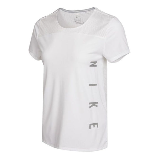 (WMNS) Nike Dri-FIT Reflective Logo Printing Quick Dry Breathable Sports Short Sleeve White T-Shirt DA1247-100