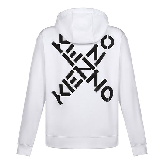 Men's KENZO FW20 XLogo Cotton Fleece Lined Loose Hooded Long Sleeves White FA65SW5324MS-01
