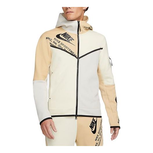Men's Nike Sportswear Tech Fleece Printing Full-Length Zipper Cardigan Jacket Light Bone DM6475-072 US XXL