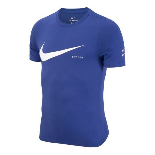 Men's Nike Swoosh Logo Printing Knit Round Neck Short Sleeve Deep Sapphire Blue T-Shirt DB5858-455
