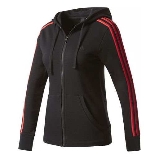 (WMNS) adidas hooded track Jacket Black Red S99193