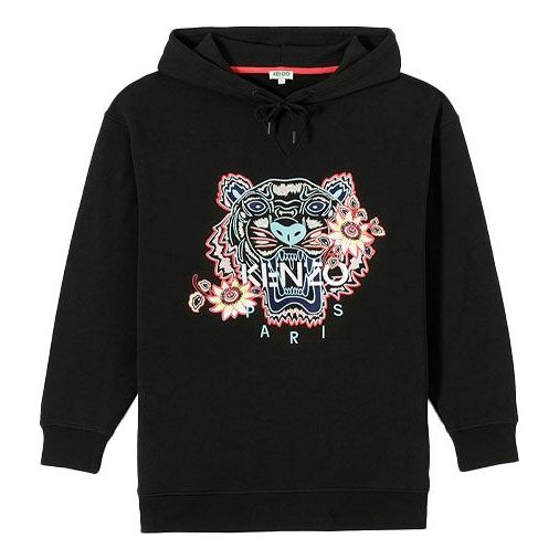 KENZO Tiger Embroidered Pure Cotton Casual Long Sleeves Hoodie Black F962SW7594XO-99