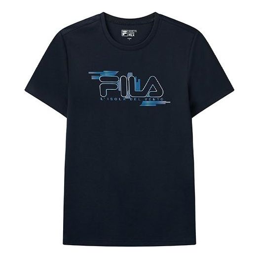FILA Embroidered Logo Loose Knit Short Sleeve Blue F11M122102F-NV