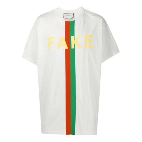 Men's GUCCI Fake/Not Printing Large Short Sleeve White T-Shir - KICKS