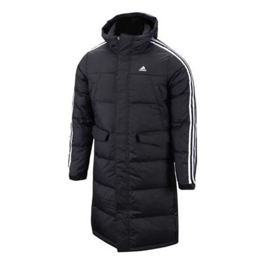 Men's adidas 3STR Casual Sports Hooded Long Black Down Jacket DT7920