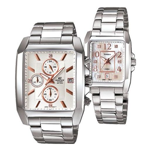 CASIO EDIFICE&SHEEN Series Minimalistic Casual Couple White Analog EFR-511D-7AV&SHE-4023DP-7 Watches - KICKSCREW