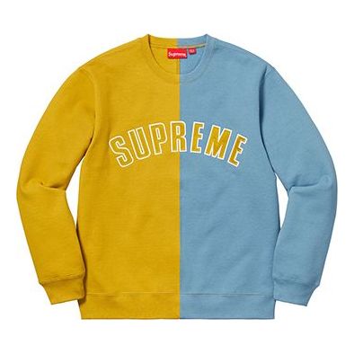 Supreme FW18 Split Crewneck Sweatshirt Mustard 'Yellow Blue' SUP-FW18-