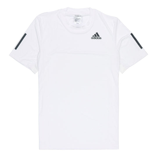 Men's adidas Solid Color Stripe Sports Breathable Round Neck Short Sleeve White T-Shirt HP1999