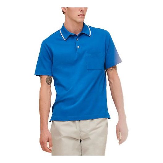 Men's HERMES SS21 Pocket Short Sleeve Polo Shirt Blue H157930HA1E