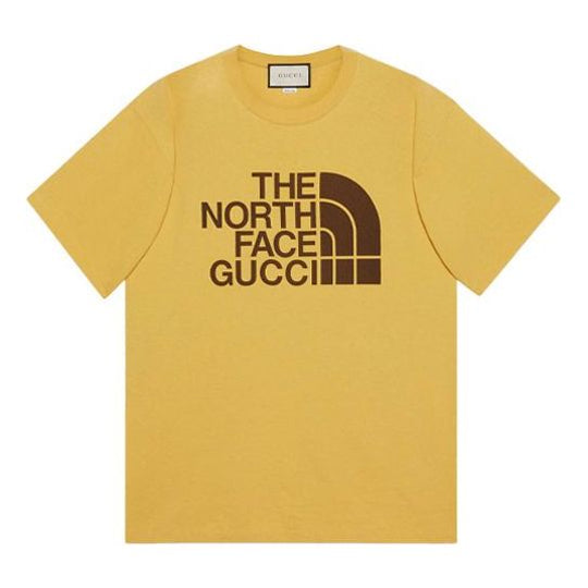 Men's Gucci x THE NORTH FACE Crossover SS21 Casual Alphabet Logo Short Sleeve Light Yellow T-Shirt 616036-XJDCL-7201