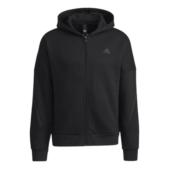 adidas Athleisure Casual Sports Breathable hooded Zipper Jacket Black GT6355