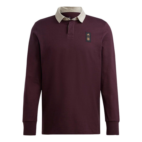 Men's adidas Solid Color Brand Logo Casual Long Sleeves Dark Sauce Purple Polo Shirt HC1274