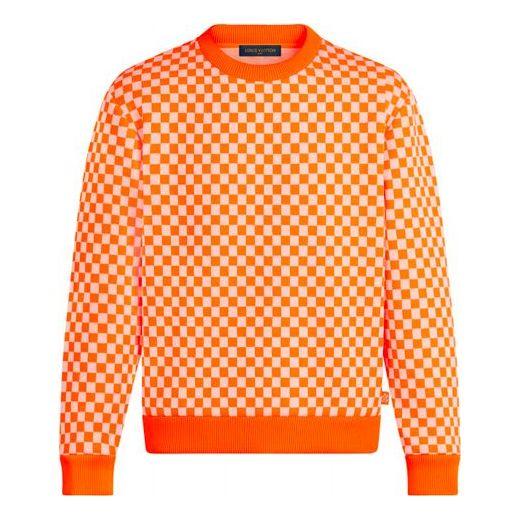 LOUIS VUITTON LV SS21 Monogram Plaid Crewneck Pullover For Men Orange -  KICKS CREW