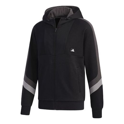 adidas Colorblock Athleisure Casual Sports Hooded Jacket Black GM4430