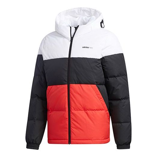 adidas neo logo Printing Colorblock Casual Stay Warm Sports Down Jacket Black White Red Colorblock GJ8816