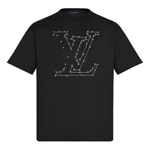 Men's Louis Vuitton Printing Embroidered Short Sleeve Black 1A83R1, US S