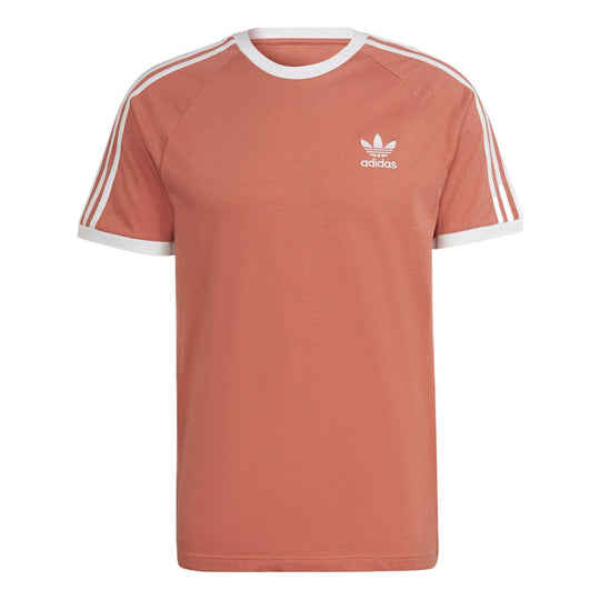 Men's adidas originals 3-Stripes Tee Logo Stripe Round Neck Pullover Short Sleeve Brown T-Shirt HK7276