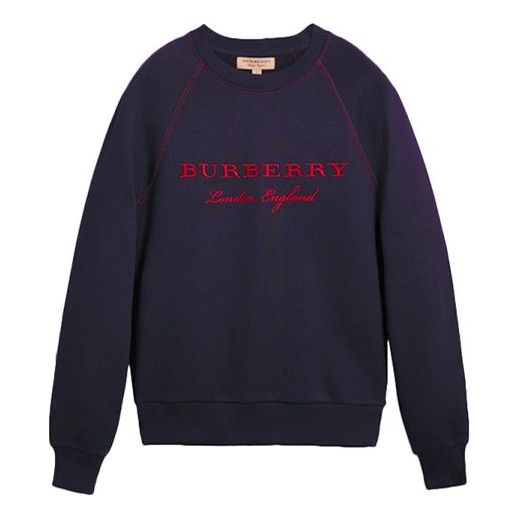Men's Burberry Round Neck Pullover Embroidered Classic Navy Blue 80265181