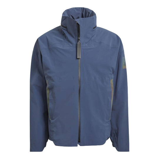 Men's adidas Outdoor Sports Stripe Hooded Rainproof 3M Reflective Navy Blue Jacket GR0596