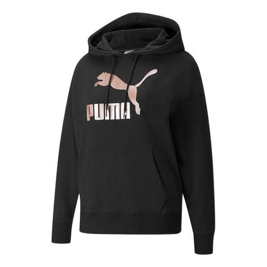 (WMNS) PUMA Large Logo Athleisure Casual Sports Hoodie Black Pink 535337-01