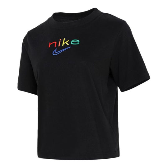 (WMNS) Nike Dri-FIT Boxy Rainbow Logo Sports Black DD2849-010