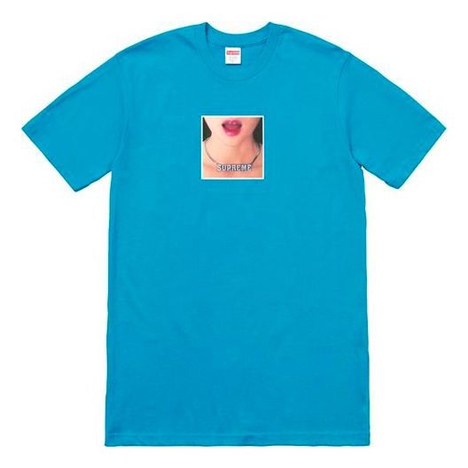 Supreme SS18 Necklace Tee Cyan Printing Short Sleeve Unisex Lake Blue SUP-SS18-533