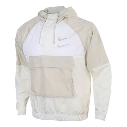 Nike Sportswear Swoosh Half Zipper Big Pocket Woven hooded Logo Jacket White CU3886-072