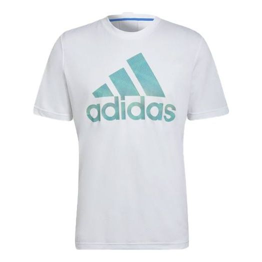 Men's adidas Solid Color Large Logo Athleisure Casual Sports Loose Short Sleeve White T-Shirt HD4332