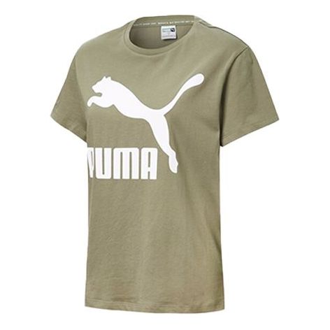 PUMA Printing Round Neck Short Sleeve Classics Logo Green 596512-60
