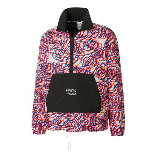PUMA x Mr Doodle Crossover Graffiti Printing Contrasting Colors Cardigan Stand Collar Jacket Red 530648-02
