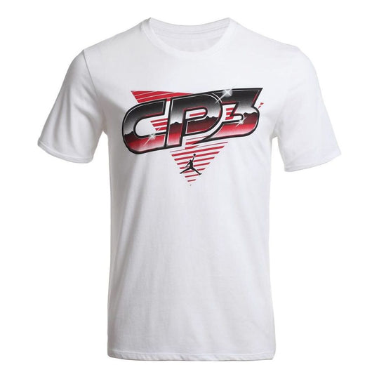Men's Air Jordan CP3 Alphabet Printing Round Neck Athleisure Casual Sports Short Sleeve White T-Shirt 719728-100