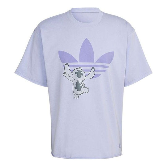 adidas originals x Disney Crossover Solid Color Stitch Cartoon Pattern Printing Short Sleeve Lavender T-Shirt HT3941