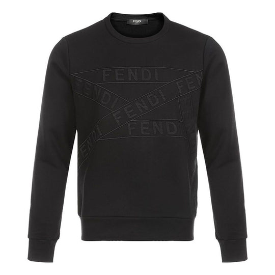 Men's FENDI Logo Embroidered Round Neck Long Sleeves Black FAF535AD3RF0GME