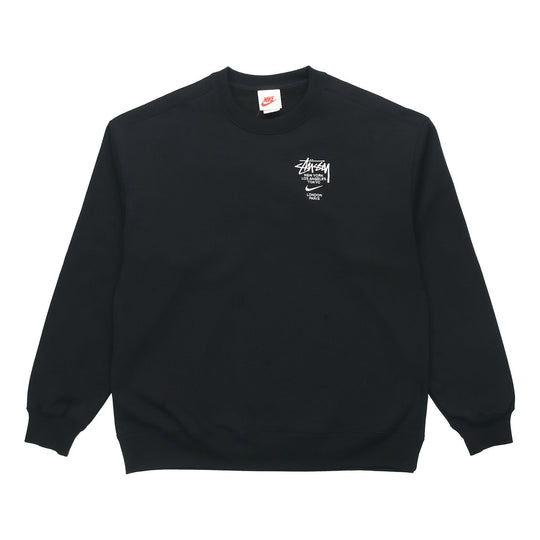 Stussy x Nike Crossover Embroidered Alphabet Logo Loose Pullover Round Neck Fleece Lined Unisex Asia Edition Black DC4199-010