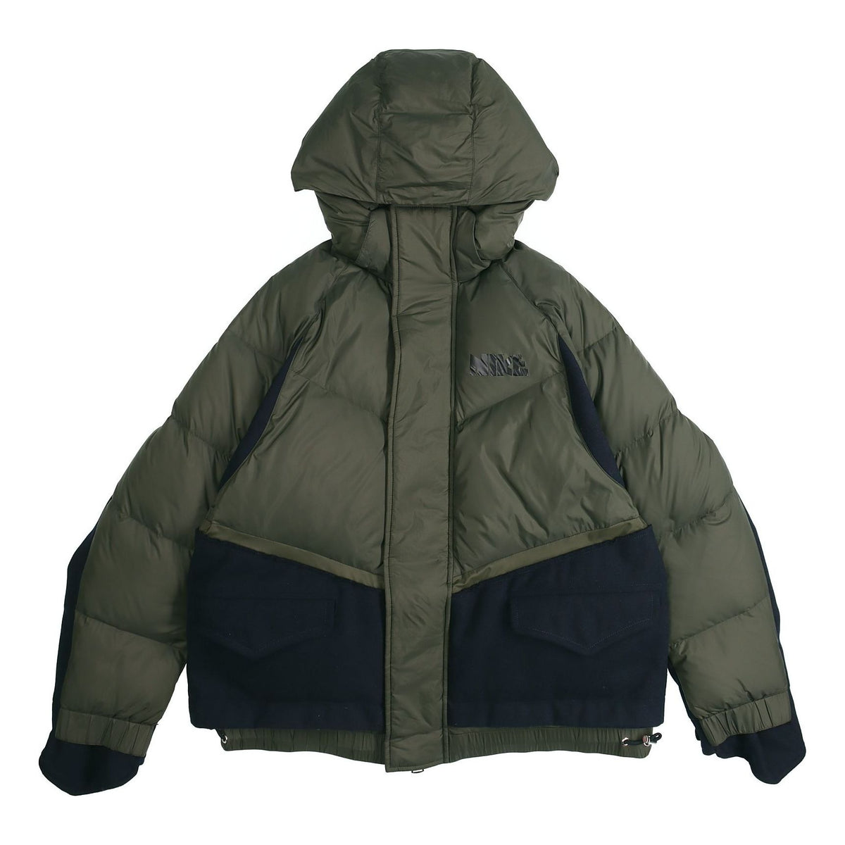 Nike x Sacai Crossover Sports Loose Splicing hooded down Jacket Olive ...