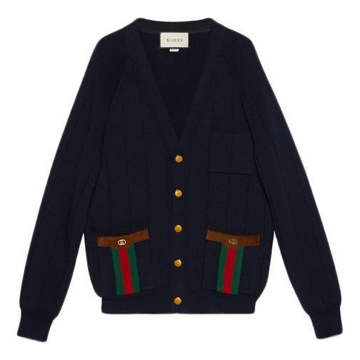 GUCCI Ribbon Knitted Wool-Blend Cardigan For Men Black 626349-XKBFJ-4330