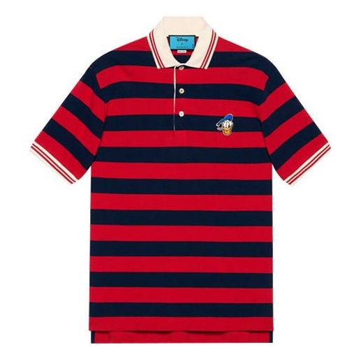 GUCCI x Disney Crossover SS21 Donald Duck Stripe Cotton Polo Shirt Red 645260-XJC8J-4186