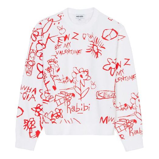 Men's KENZO SS21 Valentine's Day Series Painting Printing Round Neck Pullover White FB55SW0084MO-01B