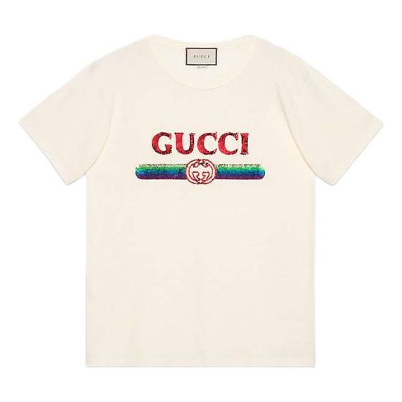 (WMNS) GUCCI Sequined Letter Logo Oversized Short-Sleeved For White 49 ...