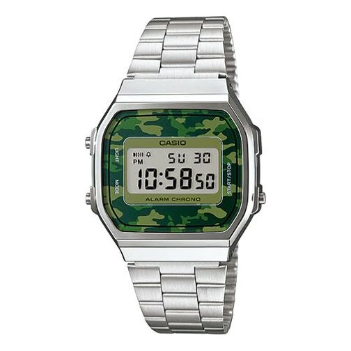 CASIO Square Retro Camouflage Dial Stainless Steel Strap Unisex Watch Analog A168WEC-3