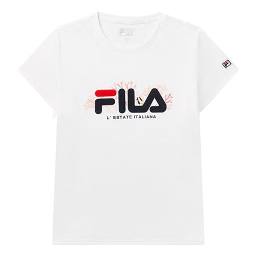 Women's FILA Round Neck Short Sleeve White T-Shirt F61W028117F-WT T-shirts - KICKSCREW