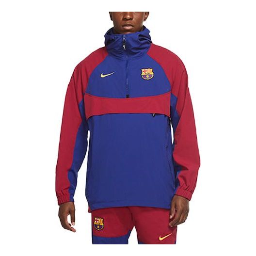 Nike Barcelona hooded Half Zipper Woven Pullover Red Blue CW2934-455