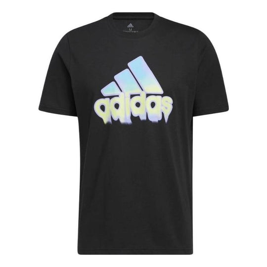 Men's adidas Alphabet Logo Round Neck Short Sleeve Black T-Shirt HE4813