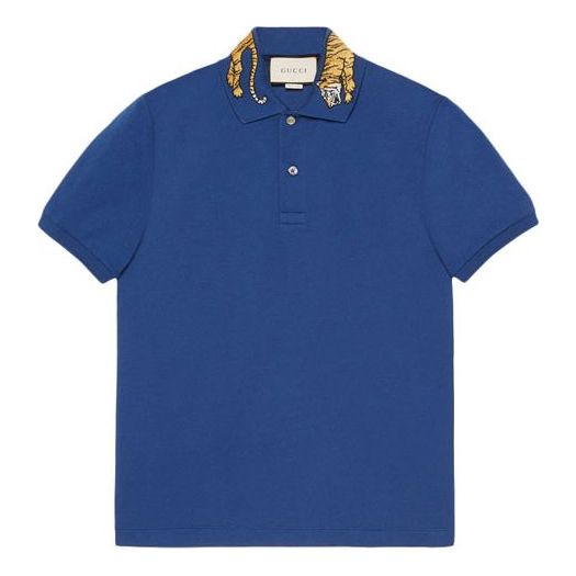 Men's Gucci Embroidered Short Sleeve Polo Shirt Blue 453865-X5H82-4916