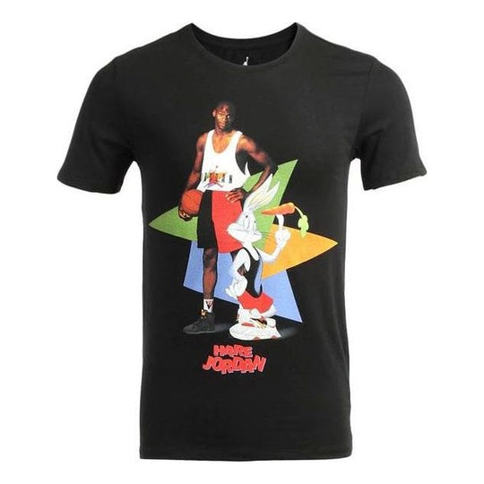Men's Air Jordan Cartoon Bugs Bunny Character Anime Alphabet Printing Round Neck Short Sleeve Black T-Shirt 683962-010