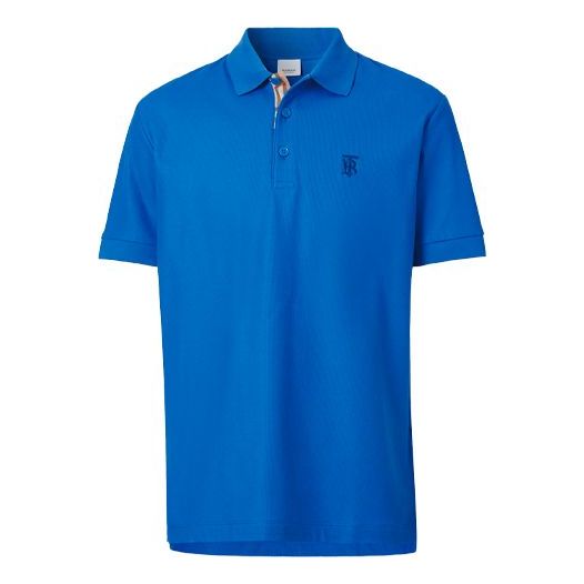 Men's Burberry Pattern Mesh Cotton Short Sleeve Polo Shirt Blue 80427571