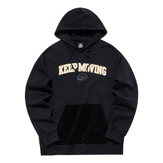 Men's ANTA Living Series Fleece Lined Hooded Sports Pullover Long Sleeves Knit Black 152148727-4